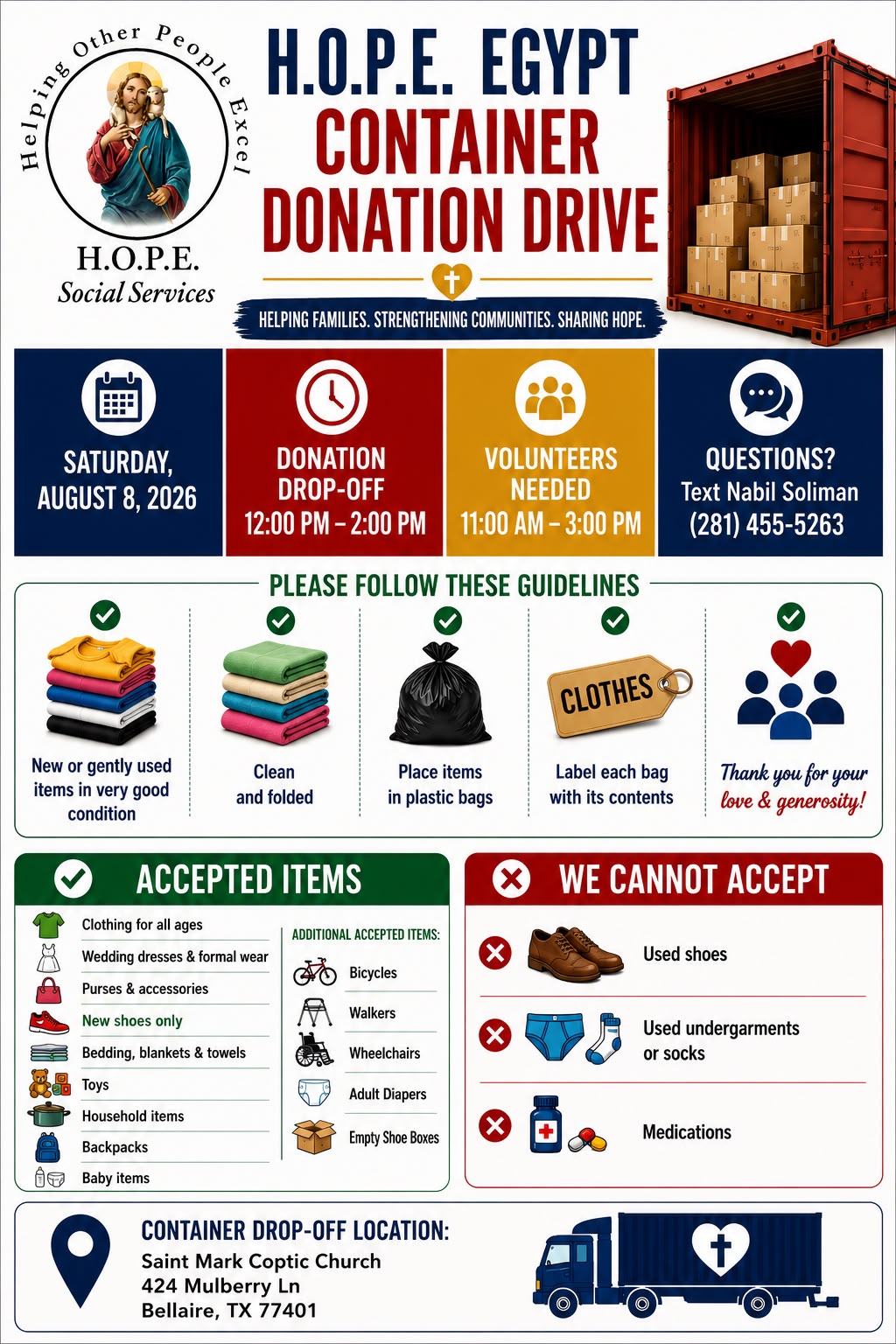 H.O.P.E. Egypt Container Donation Drive